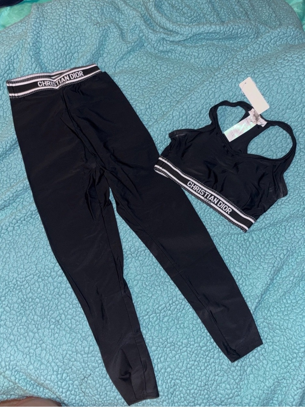 Dior Black Logo Elastic Sports Bra & Leggings Set